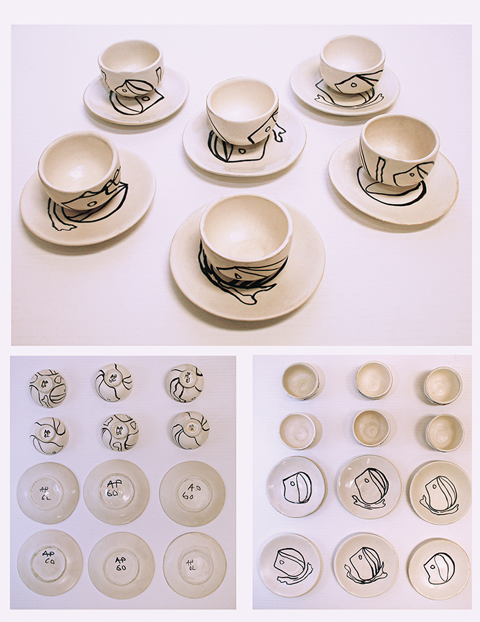 Set of Six Espresso Coffee Cups with Plates<br>
<i>(Juego de Seis Tazas de Caf Espresso con Platos)</i>
 by Amelia Pelez