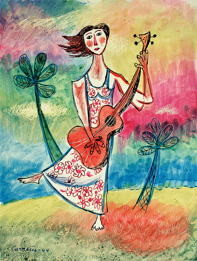 Young Lady with Guitar<br>
<i>(Muchacha con Guitarra)</i> by Mario Carreo