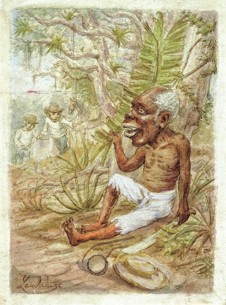 Escaped Slave Hiding in the Bushes  <br>
<i>(Cimarron Escondido en La Maleza)</i> by Vctor Patricio Landaluze