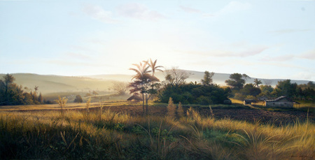 Giosvany Echevarría <br> Mientras la Tarde se Aleja</br> (<i>As the Afternoon Fades Away</i>), 2012<br> oil on canvas</br> 40 ¼ x 78 ½ inches