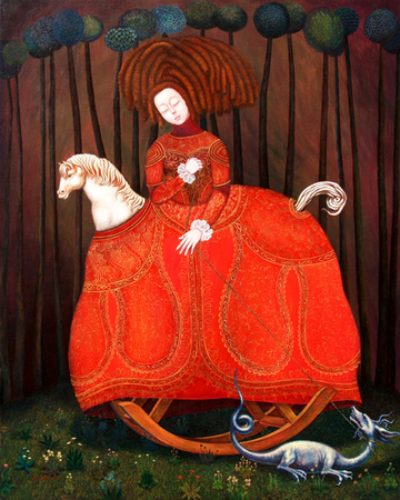 Irina Elén González<br> Balanceando la Vida</br> (<i>Balancing Life</i>), 2012<br> acrylic on canvas</br>
39 ¼ x 31 ½ inches