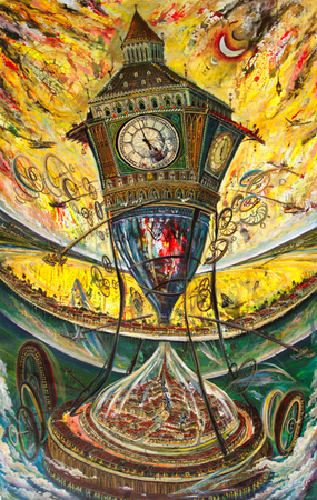 Vicente Hernández<br> La Máquina del Tiempo</br> (<i>The Time Machine</i>), 2011<br> mixed media on canvas</br> 62 ¾ x 39 inches