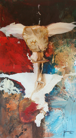 Reynier Ferrer<br> Ambigüedad</br> (<i>Ambiguity</i>), 2012 <br> mixed media on canvas</br>
71 x 39 ½ inches
