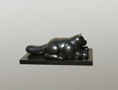 <b>Fernando Botero</b><br>
Gato<br>
(<i>Cat</i>), ca 1992<br>
bronze sculpture, 2/8<br>
26 x 11 x 9 inches<br></br>
Master Colombian painter and sculptor, Fernando Botero, is renowned for his inflated, robust and exaggerated figures. The artist’s work speaks to both human feelings and worldly pleasures. At times his figures are humorous. At other times, his compositions convey social and political subject matters embodied by symbols of power. <br></br>
Both in his sculptures and paintings, Botero’s voluptious trademark is always present. His monumental sculptures have become very well known and popular due to the fact that they have been displayed in many important cities around the world and he has extensively exhibited in international museums and institutions. He is considered one of the most important living Latin American artists.