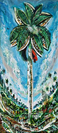 <b>Vicente Hernández</b> <br>
Elogio a la Palma<br>
(<i>Eulogy to the Palm</i>), 2010<br>
mixed media on canvas<br>
20 ¾ x 9 ½ inches