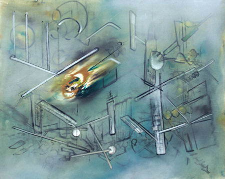 <b>Roberto Matta</b> <br>
El Interruptor<br>
(<i>The Interruptor</i>), 1961<br>
oil on canvas<br>
32 x 39 ½ inches<br>