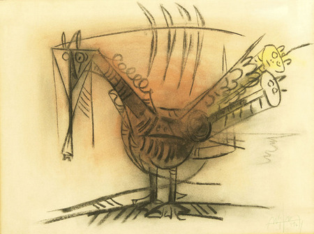 Wifredo Lam<br>Pájaro<br>(<i>Bird</i>), 1964<br>pastel on paper laid down on canvas<br>19 x 25 inches</br><br>This painting is accompanied by a photo-certificate of authenticity signed by Madame Lou Laurin Lam, dated September 22, 2011.