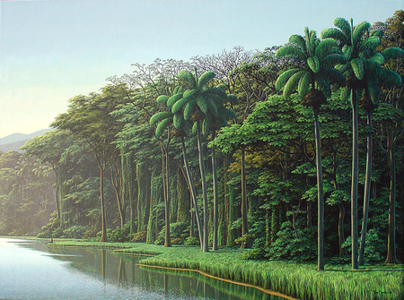 Tomás Sánchez<br>A la Orilla<br>(<i>By the Shore</i>), 1996<br>acrylic on canvas<br>30 x 40 1/4 inches