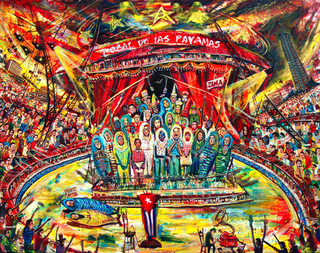 Vicente Hernández<br>La Coral de las Pijamas<br>(<i>The Pajamas’ Choir</i>), 2010<br>mixed media on canvas<br>31 1/2 x 39 1/4 inches