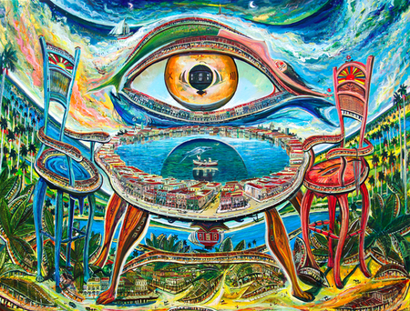 Vicente Hernández<br>Un Canto a La Vida<br>(<i>A Song to Life</i>), 2011<br>mixed media on canvas<br>39 1/4 x 51 1/4 inches