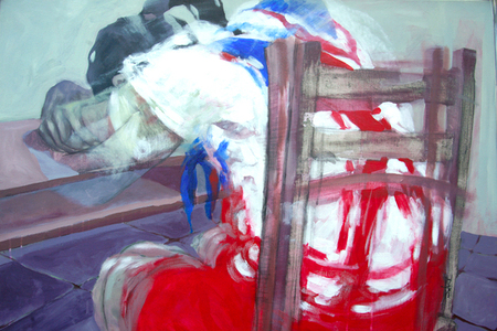 Dayron González<br>Pesadilla de una Espera<br>(<i>The Nightmare of Waiting</i>), 2011<br>mixed media on canvas<br>29 3/4 x 40 inches