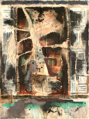 JUAN ROBERTO DIAGO<br>
Something Is Growing <br>
(<i>Algo Est Creciendo</i>), 2004<br>
mixed media on canvas<br>
79 x 59  inches