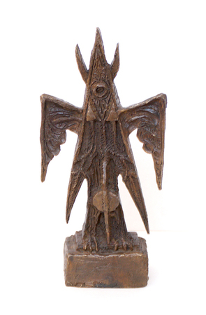 WIFREDO LAM<br>
Osun<br> 
(<i>Osun</i>), 1977<br>
bronze sculpture, number 19 of 50<br>
16 1/4 x 7 3/4 x 3 3/4 inches